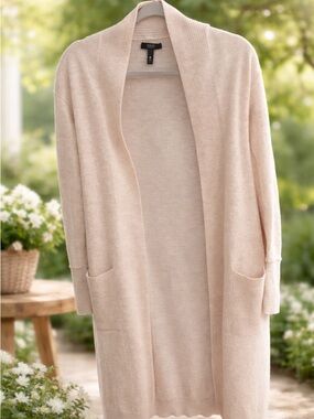 Aqua Long Open-Front Cardigan - Soft Cream Cashmere
